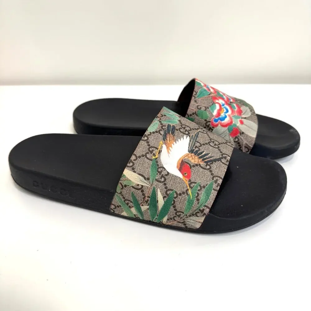 GUCCI GG Supreme Tian Hummingbird Floral Monogram Canvas Slides 11